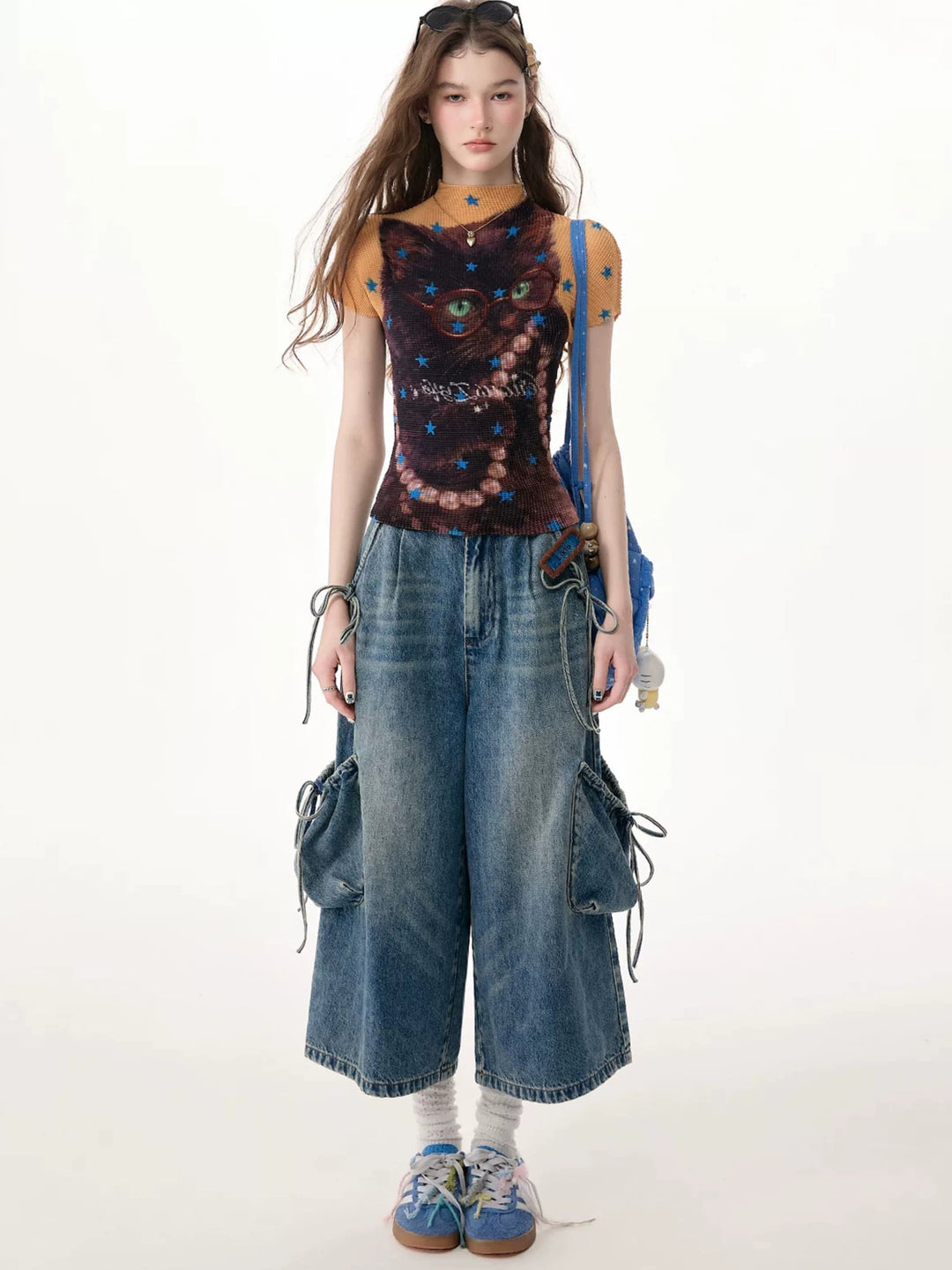 Drawstring Cargo Wide Leg Jeans