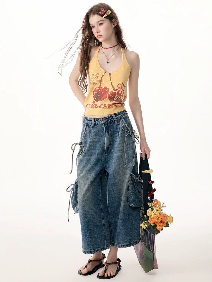 Drawstring Cargo Wide Leg Jeans