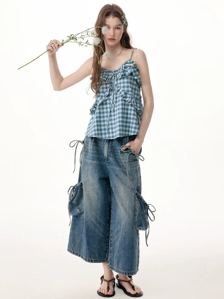 Drawstring Cargo Wide Leg Jeans