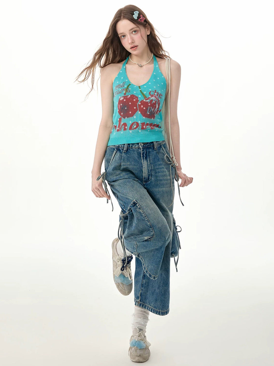 Drawstring Cargo Wide Leg Jeans