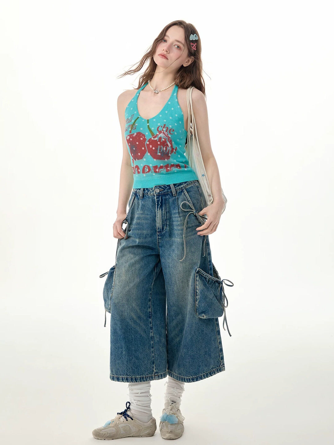 Drawstring Cargo Wide Leg Jeans