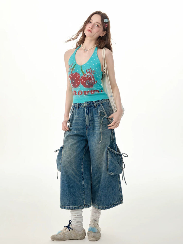 Drawstring Cargo Wide Leg Jeans