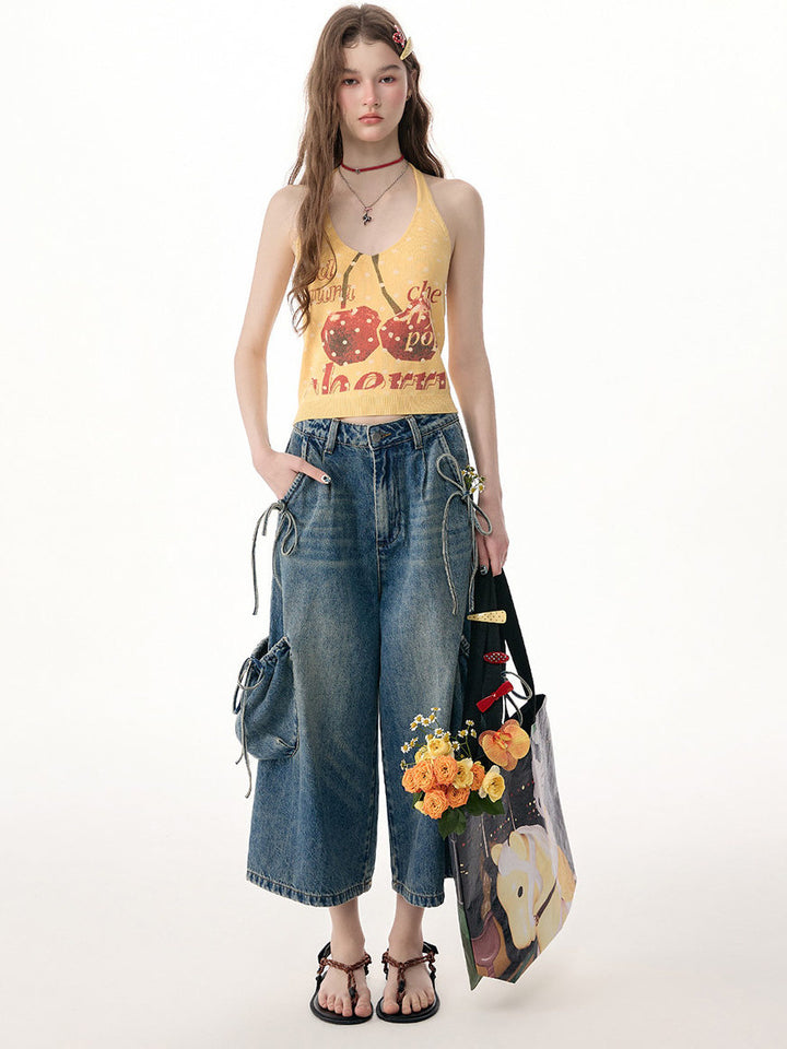 Drawstring Cargo Wide Leg Jeans