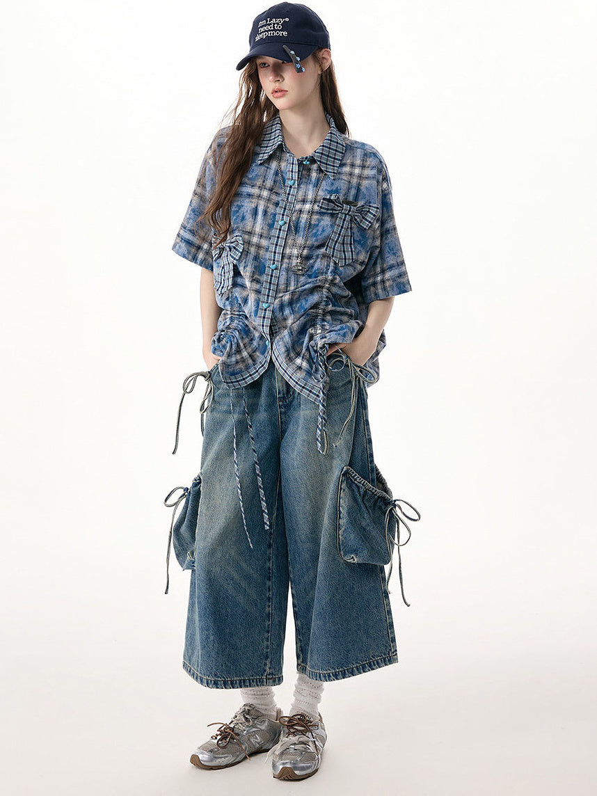 Drawstring Cargo Wide Leg Jeans