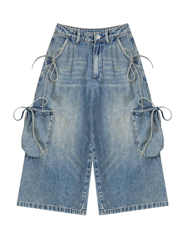 Drawstring Cargo Wide Leg Jeans