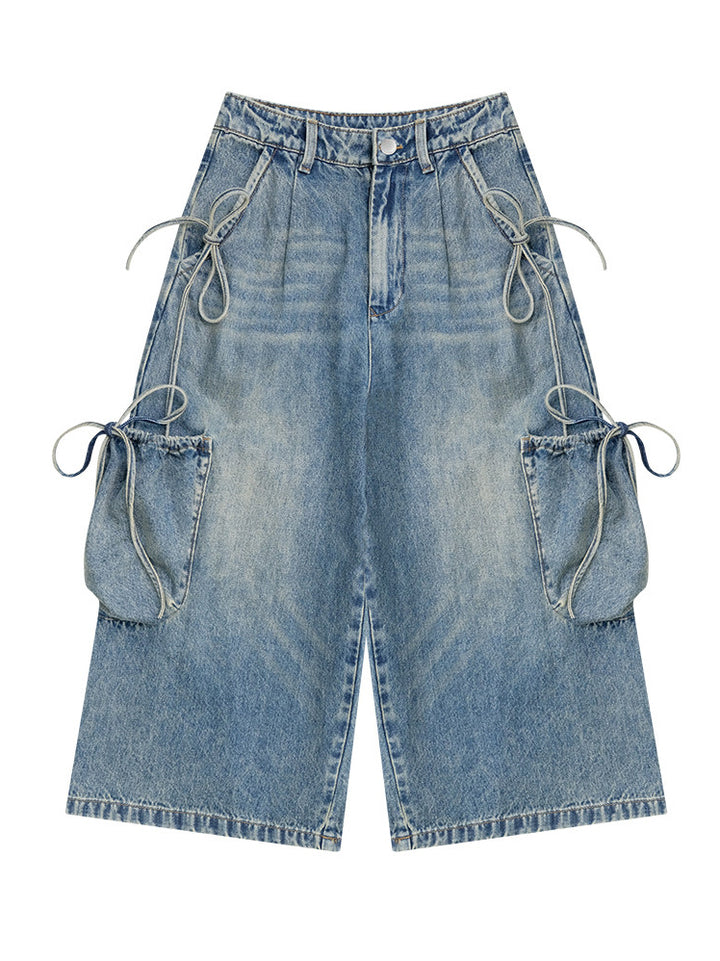 Drawstring Cargo Wide Leg Jeans