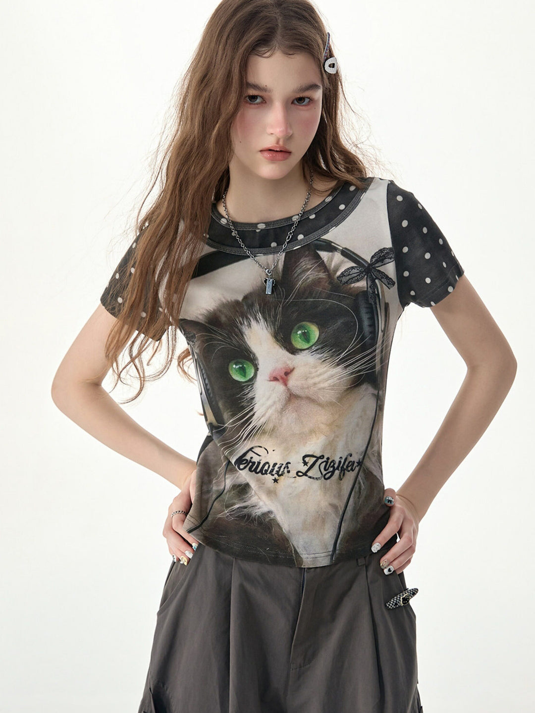 Y2K Headphone Cat Graphic T-Shirt