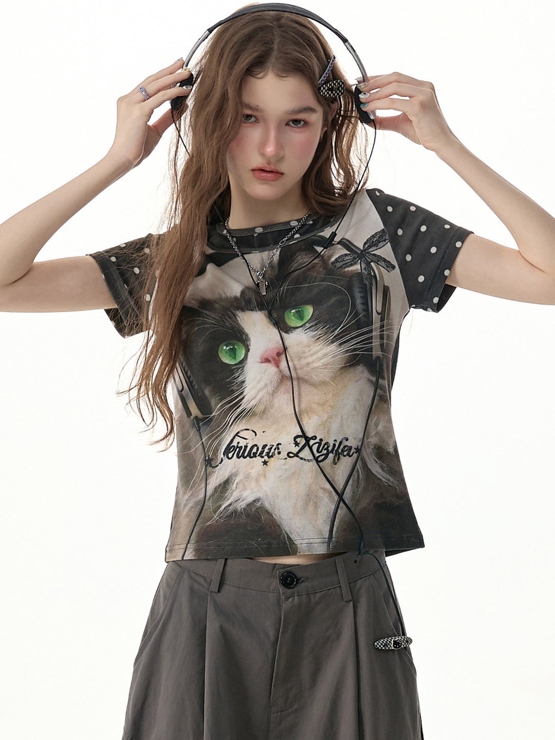 Y2K Headphone Cat Graphic T-Shirt