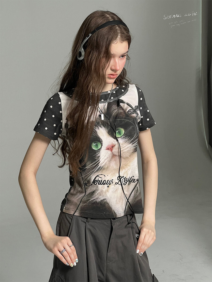 Y2K Headphone Cat Graphic T-Shirt