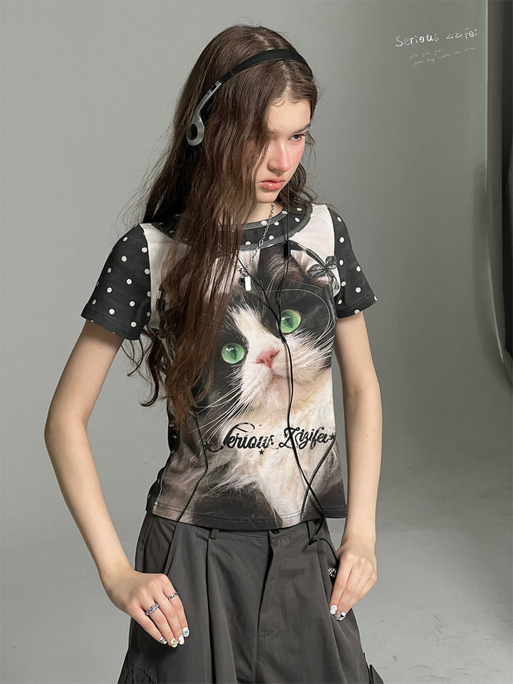 Y2K Headphone Cat Graphic T-Shirt