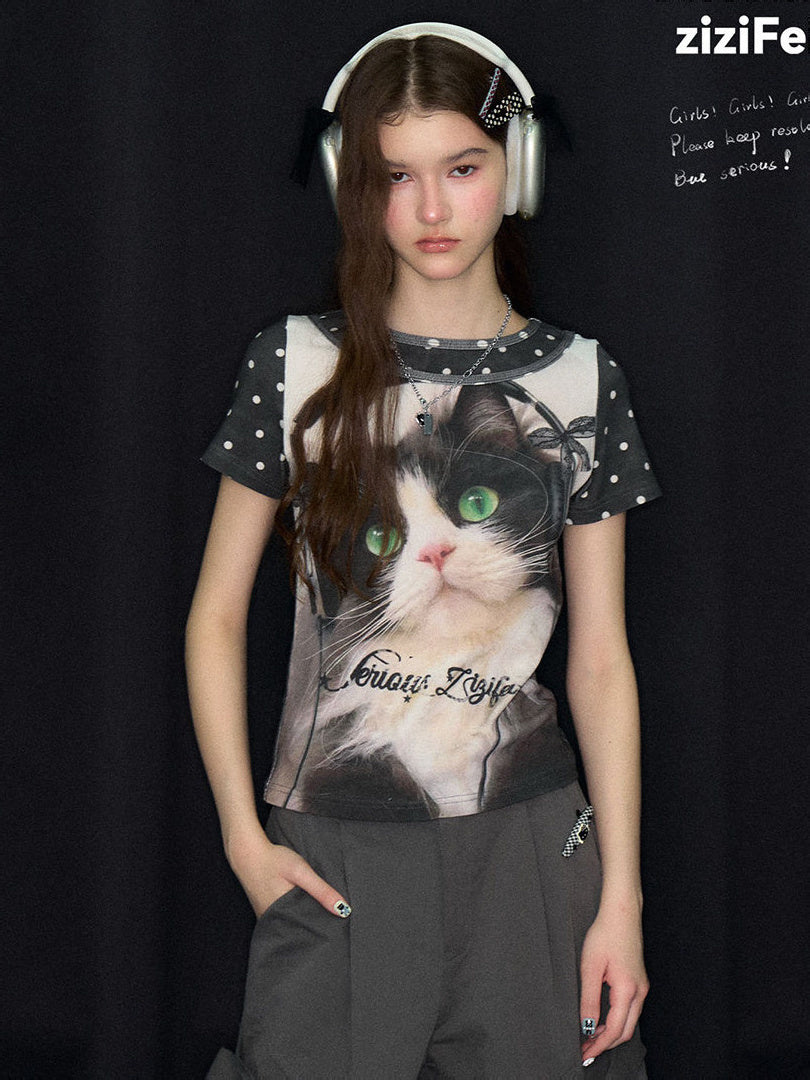 Y2K Headphone Cat Graphic T-Shirt