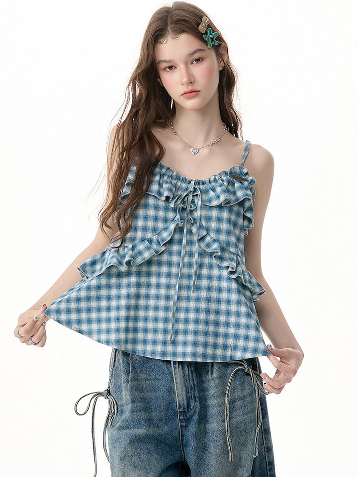Coquette Plaid Ruffle Cami Top