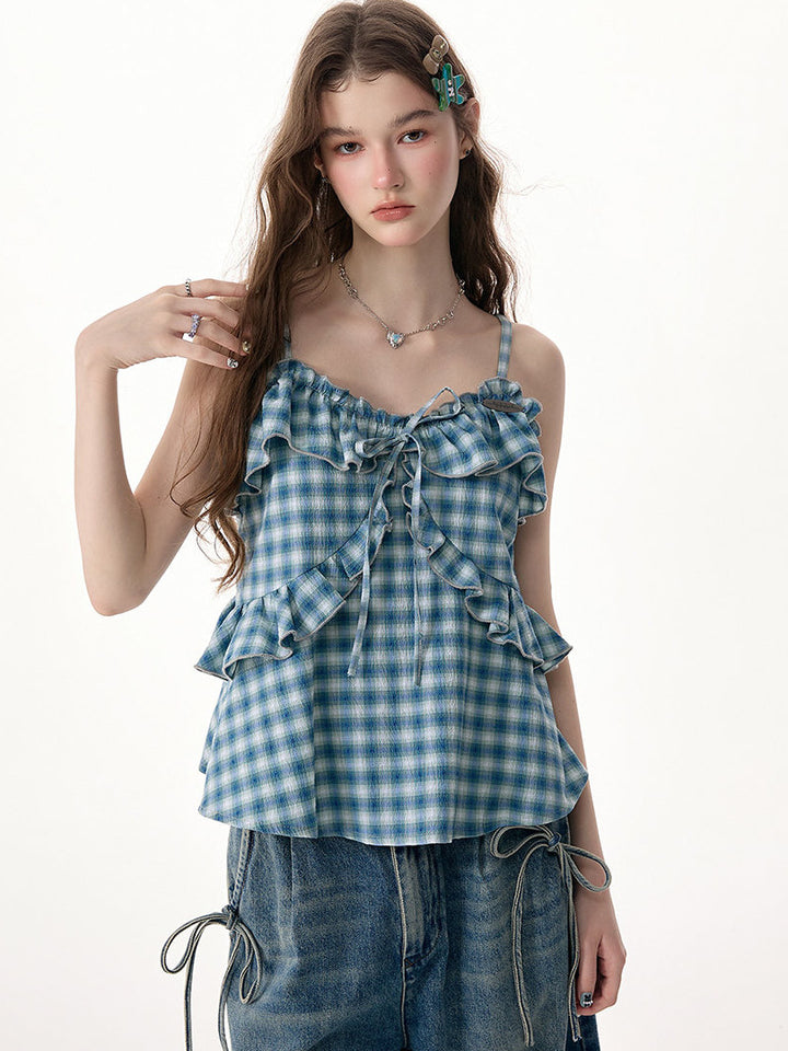 Coquette Plaid Ruffle Cami Top