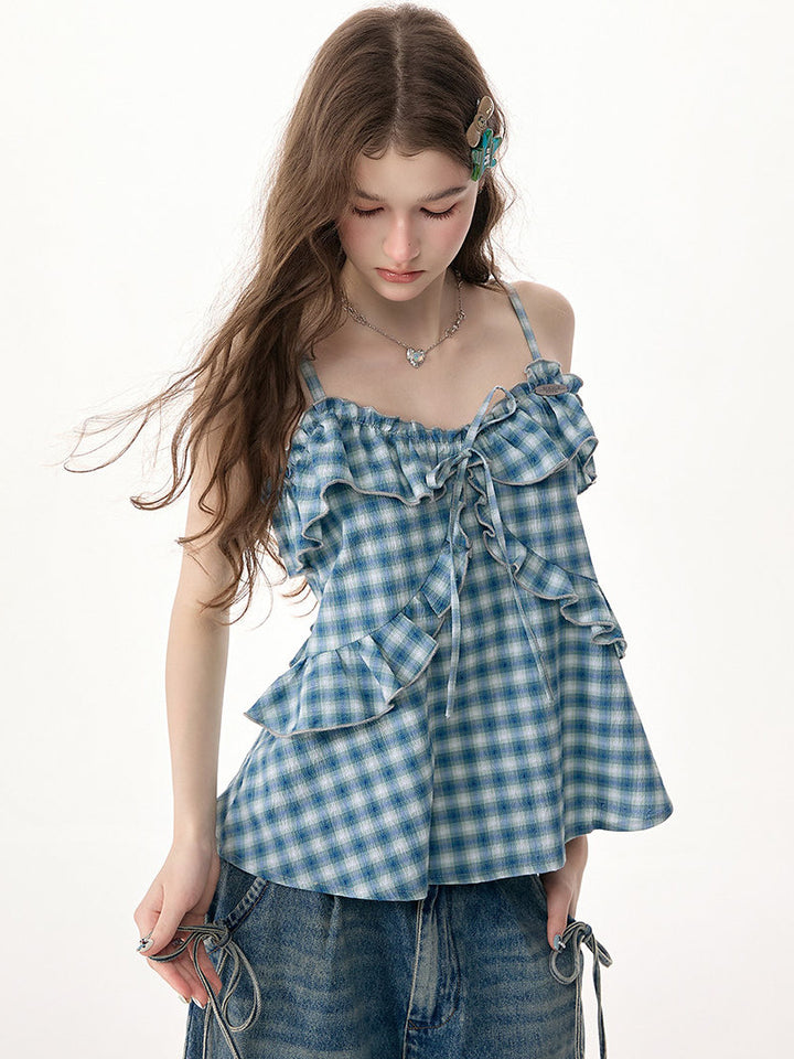 Coquette Plaid Ruffle Cami Top
