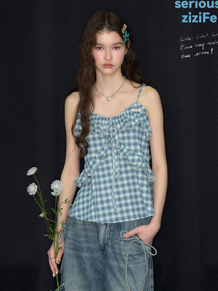 Coquette Plaid Ruffle Cami Top