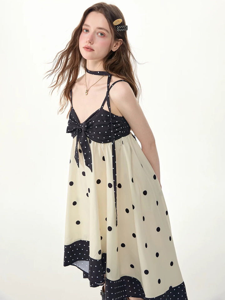 Polka Dot Bow High-Low Cami Dress
