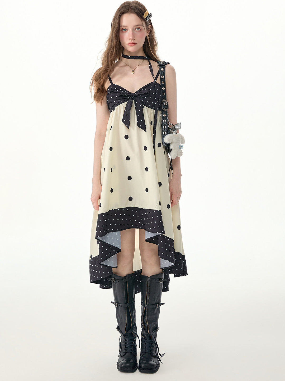 Polka Dot Bow High-Low Cami Dress