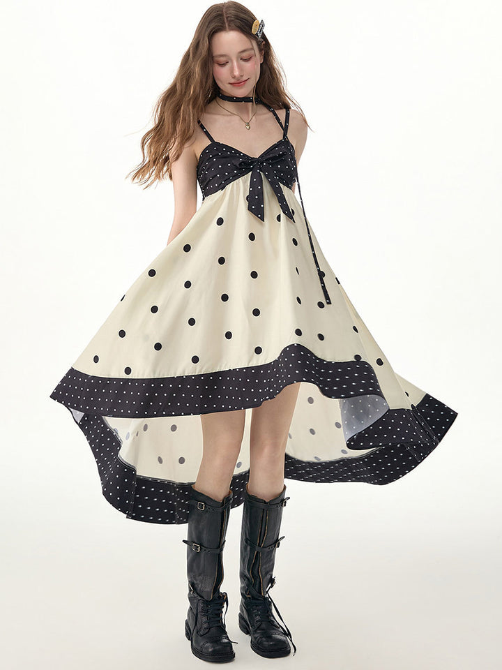 Polka Dot Bow High-Low Cami Dress
