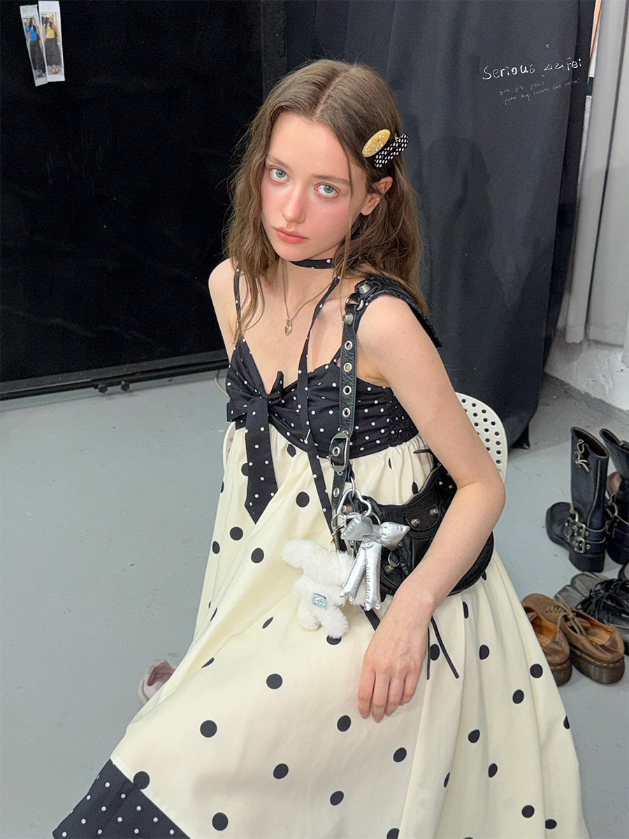 Polka Dot Bow High-Low Cami Dress