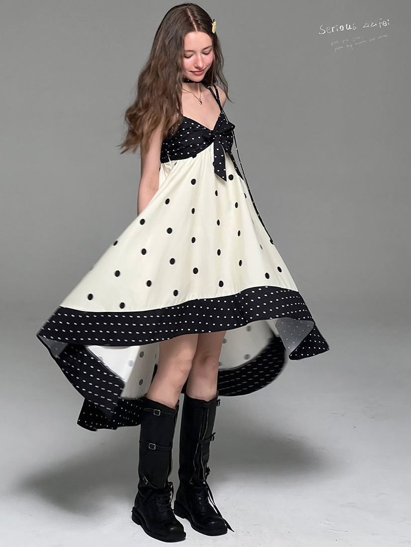 Polka Dot Bow High-Low Cami Dress