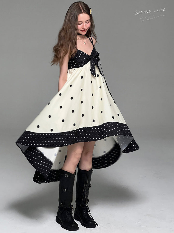 Polka Dot Bow High-Low Cami Dress