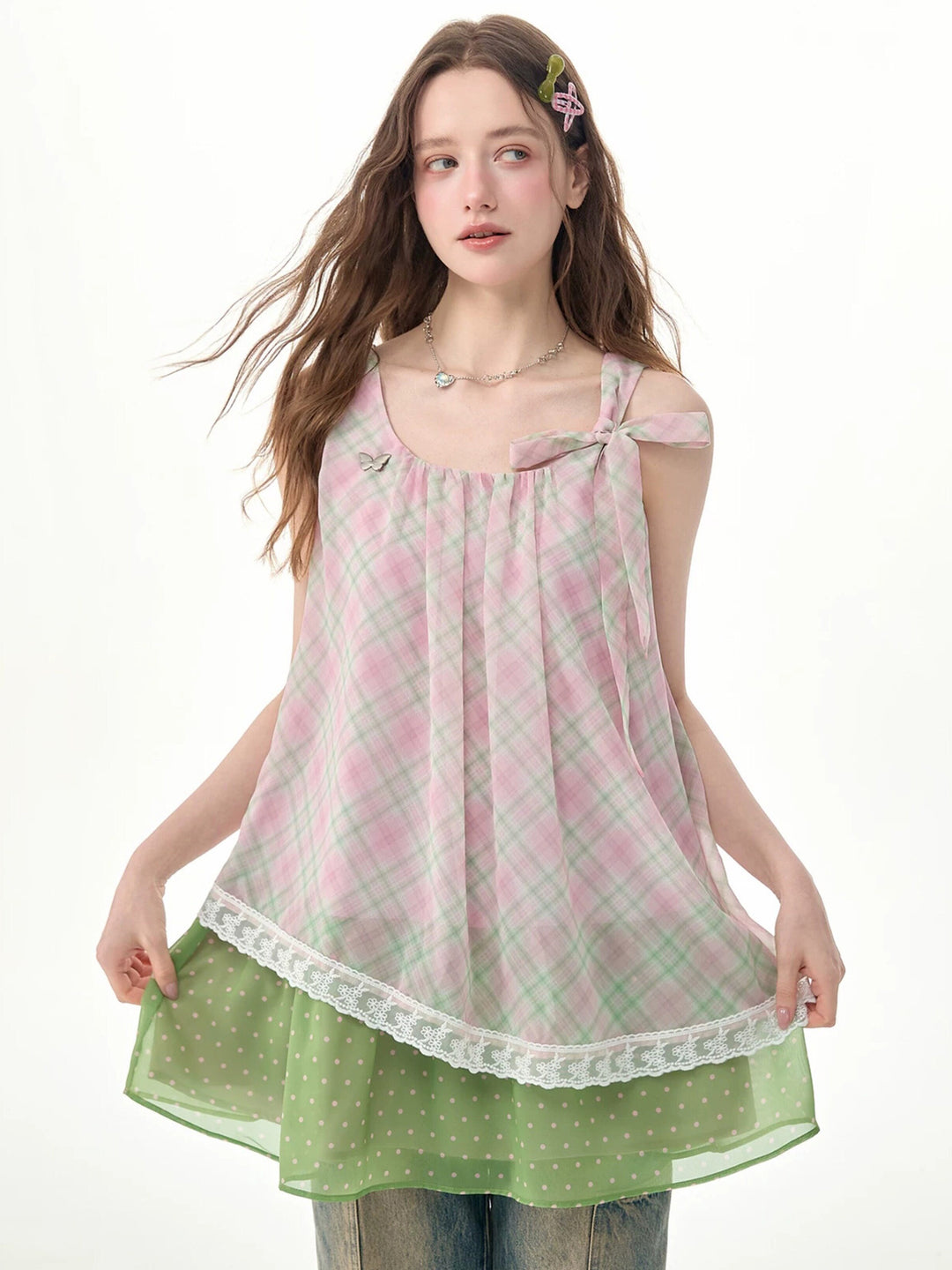 Coquette Plaid Layered Mini Dress
