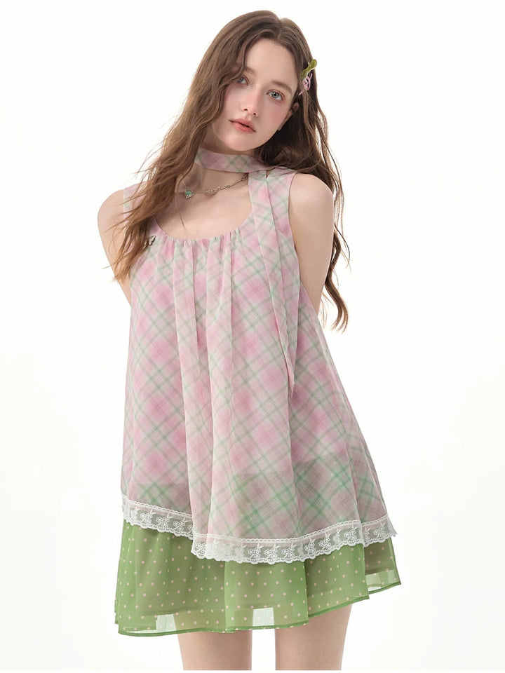 Coquette Plaid Layered Mini Dress