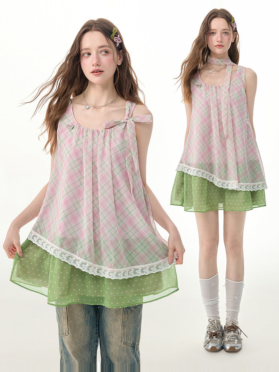 Coquette Plaid Layered Mini Dress