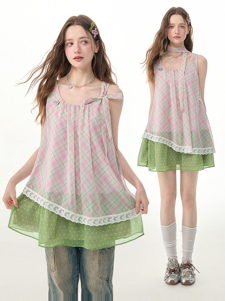 Coquette Plaid Layered Mini Dress