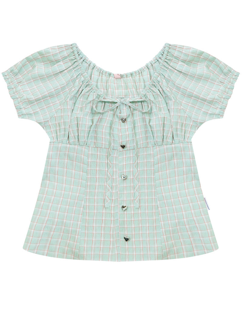Green Plaid Bow Blouse