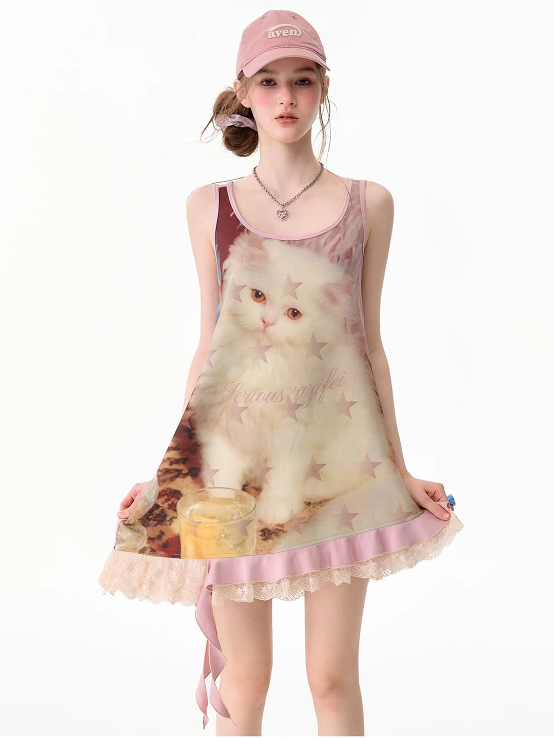 Y2K Cat Graphic Asymmetric Mini Dress