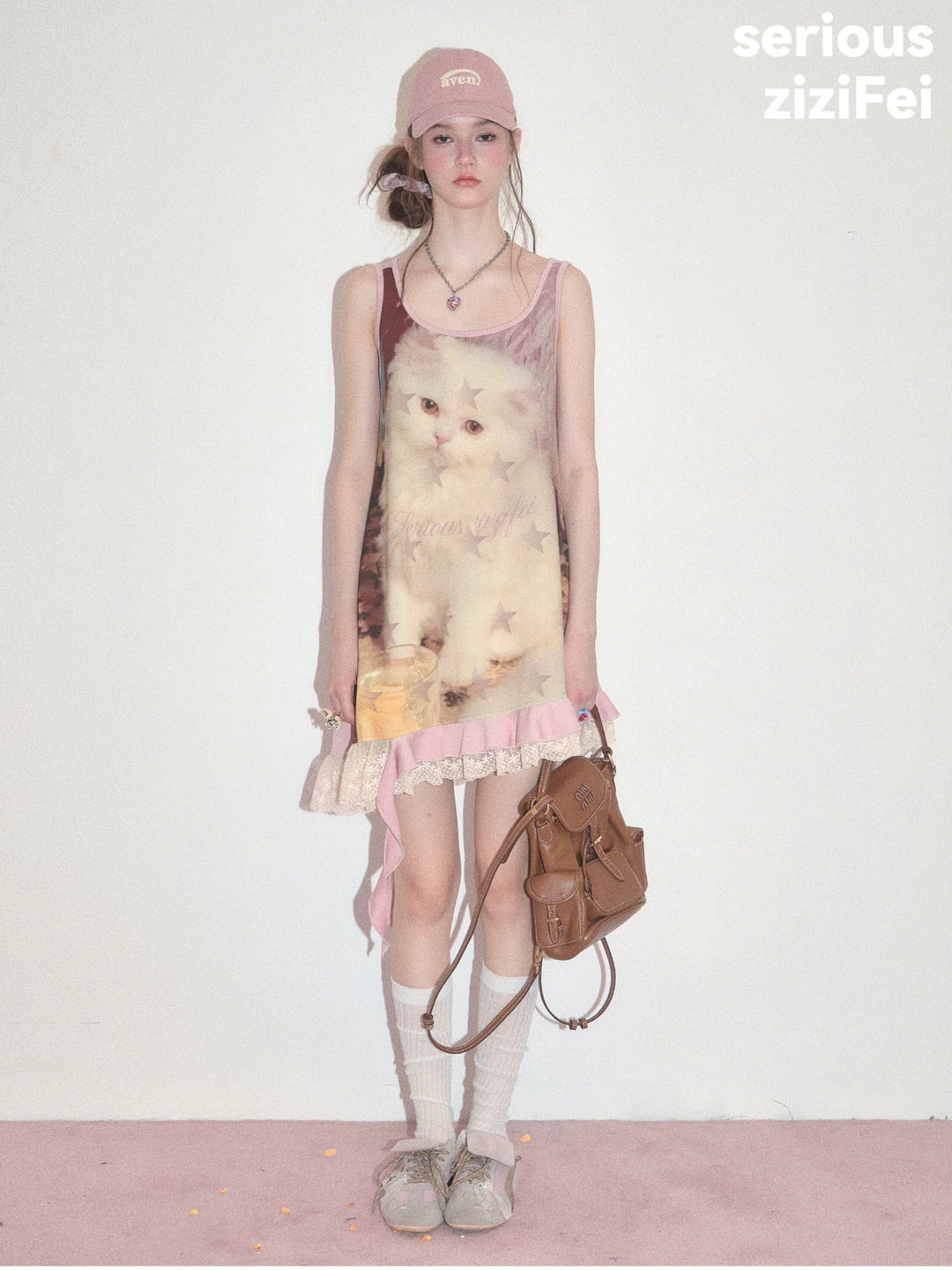 Y2K Cat Graphic Asymmetric Mini Dress
