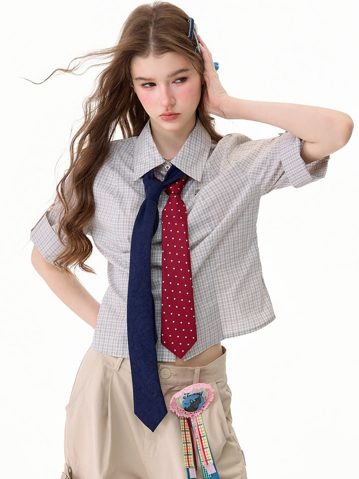 Preppy Gray Plaid Fitted Shirt