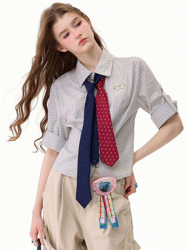 Preppy Gray Plaid Fitted Shirt