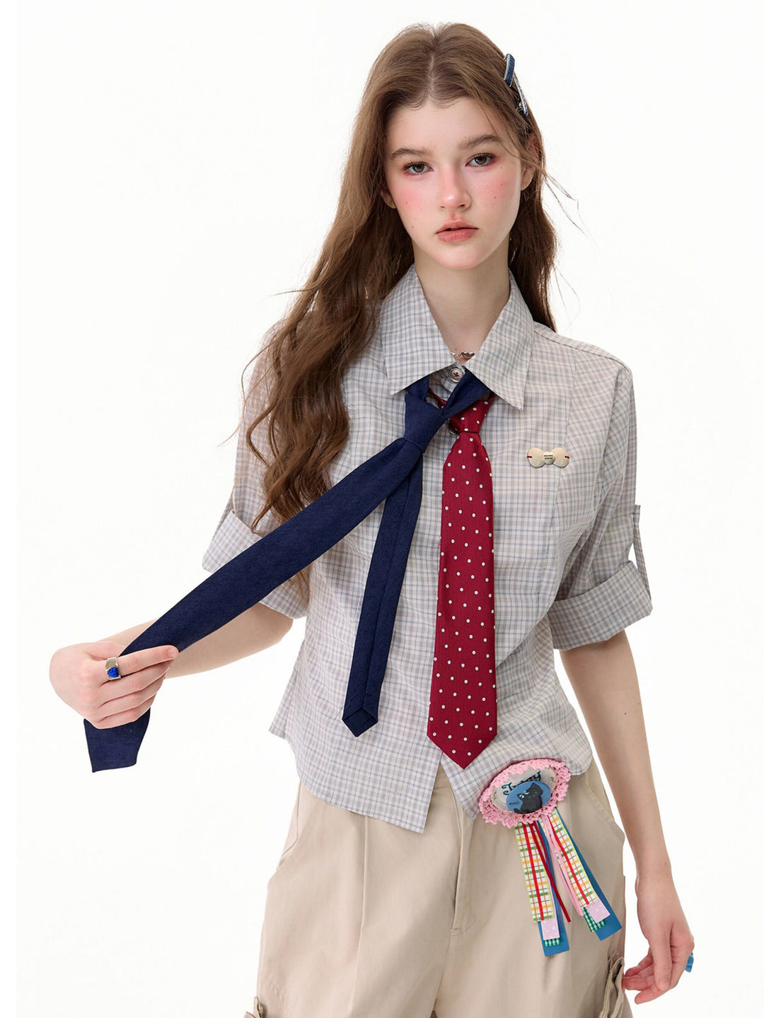 Preppy Gray Plaid Fitted Shirt