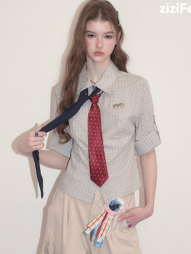 Preppy Gray Plaid Fitted Shirt