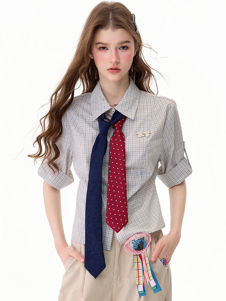 Preppy Gray Plaid Fitted Shirt