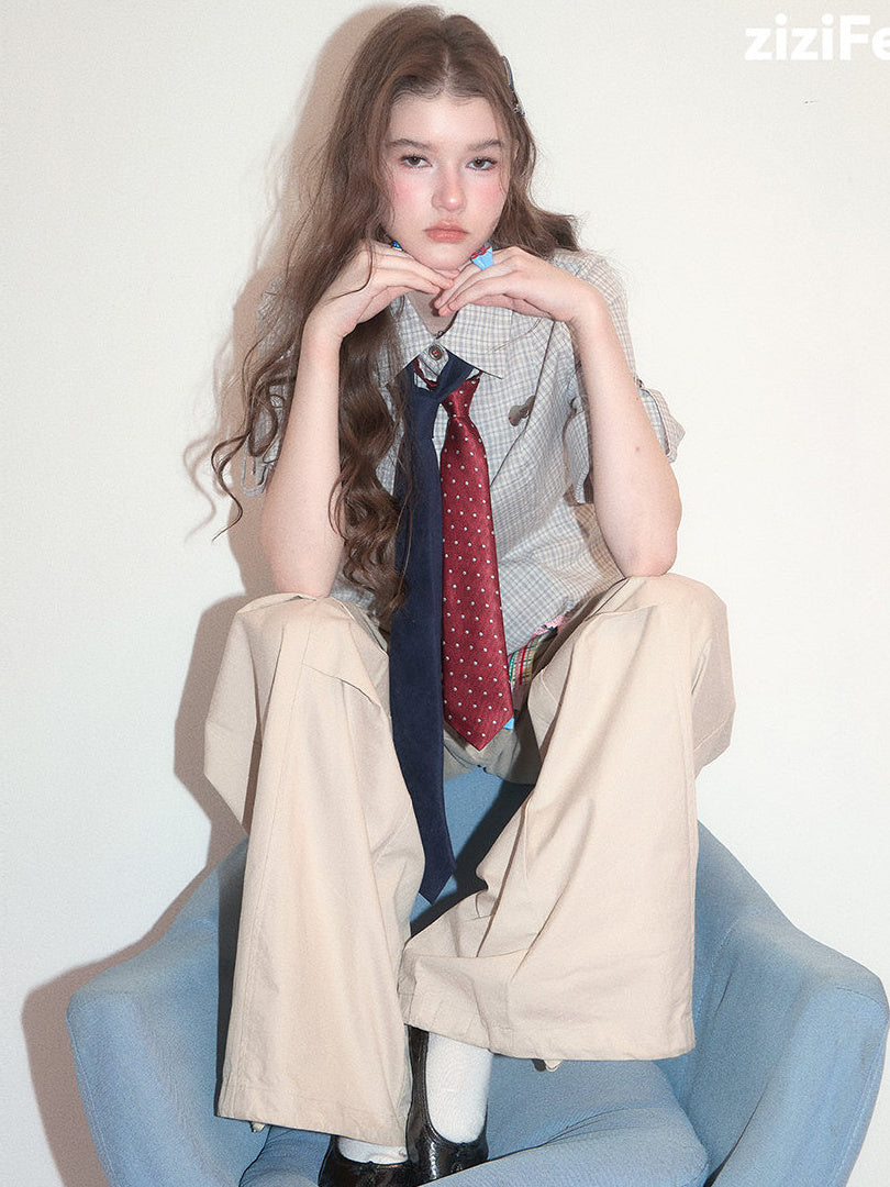 Preppy Gray Plaid Fitted Shirt