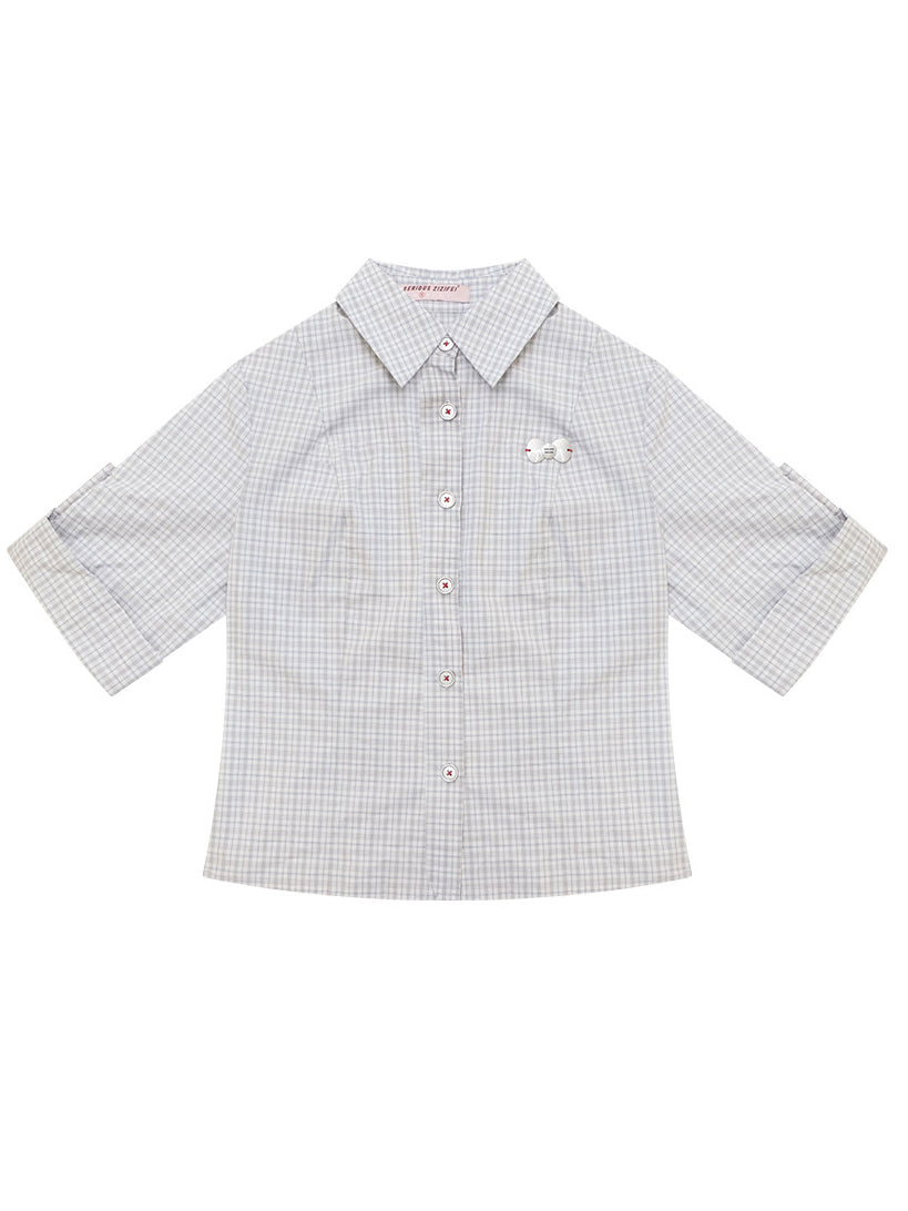 Preppy Gray Plaid Fitted Shirt