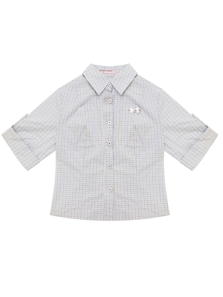 Preppy Gray Plaid Fitted Shirt