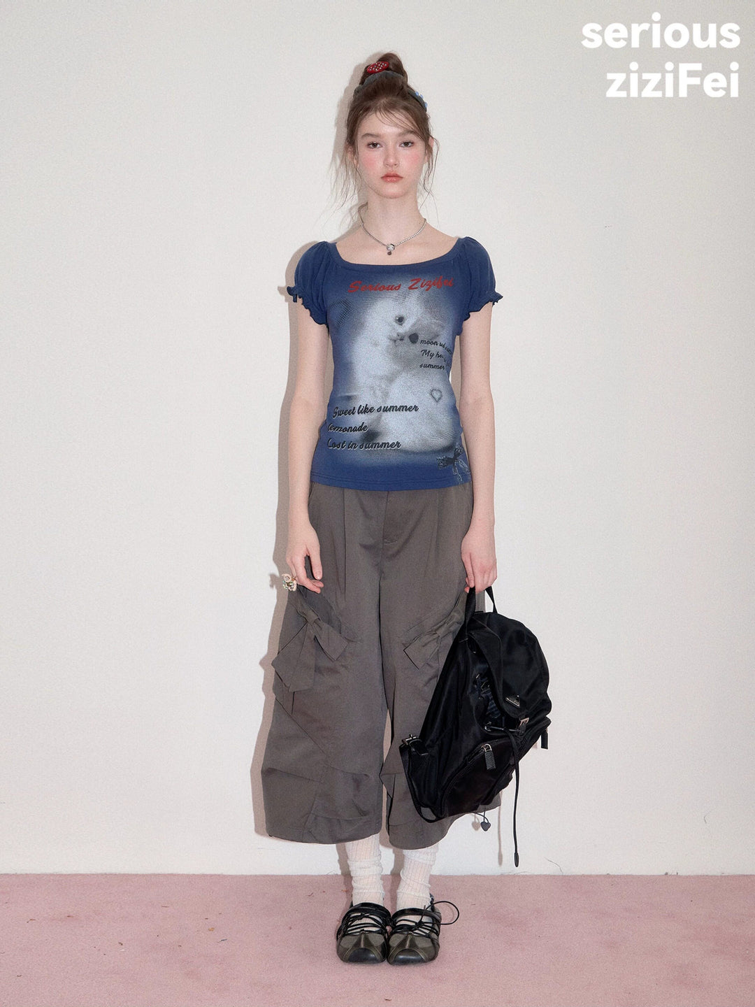 Y2K Cat Graphic Puff Sleeve T-Shirt