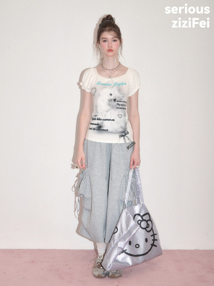 Gray Ruched Cargo Wide Leg Sweatpants