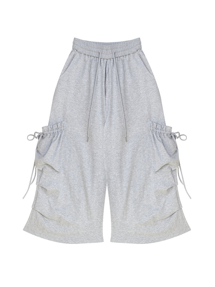 Gray Ruched Cargo Wide Leg Sweatpants