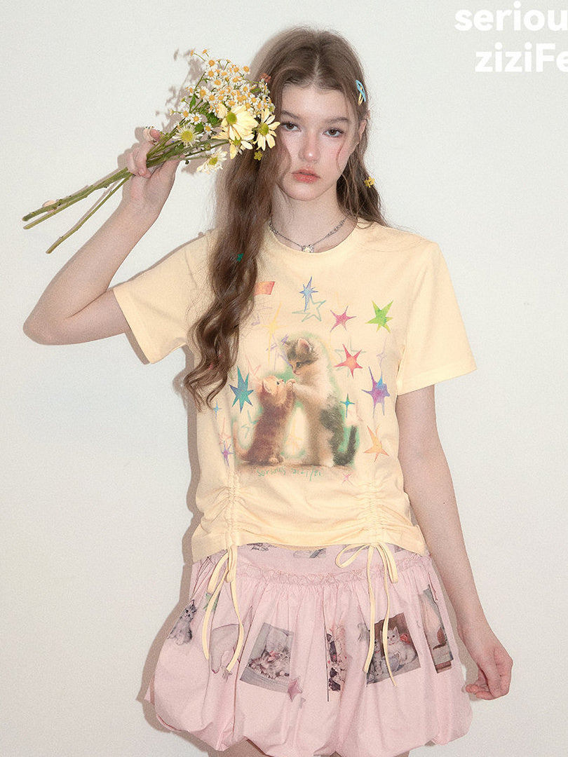 Starry Kitten Drawstring T-Shirt