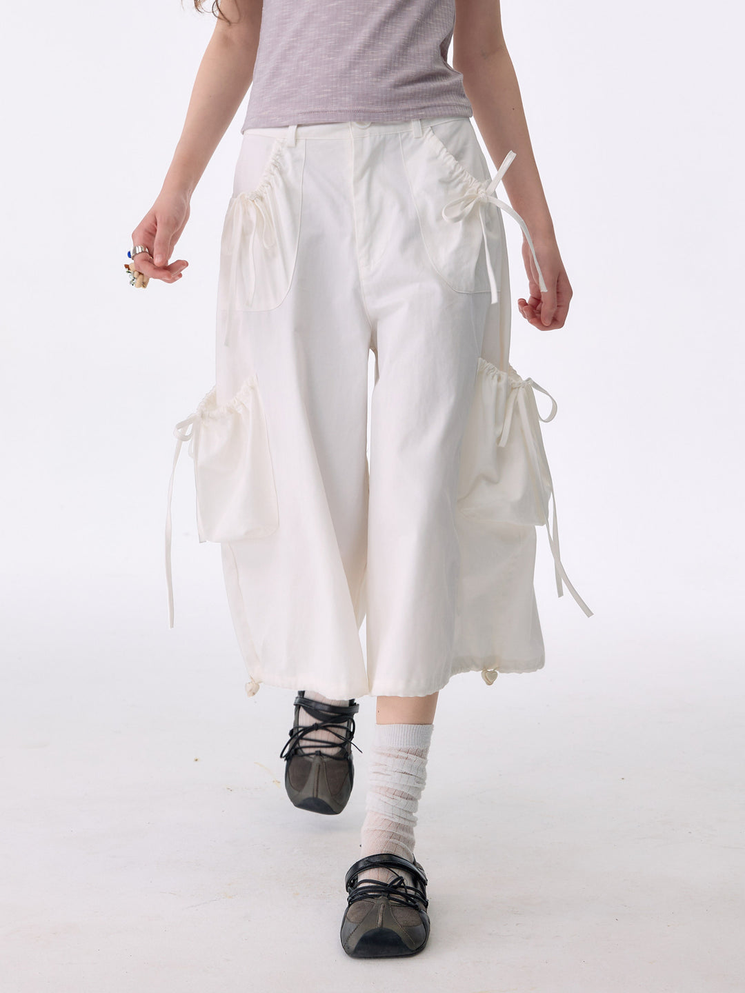 Ruched Pocket Wide Leg Cargo Pants