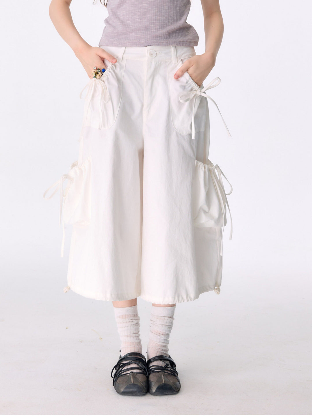 Ruched Pocket Wide Leg Cargo Pants
