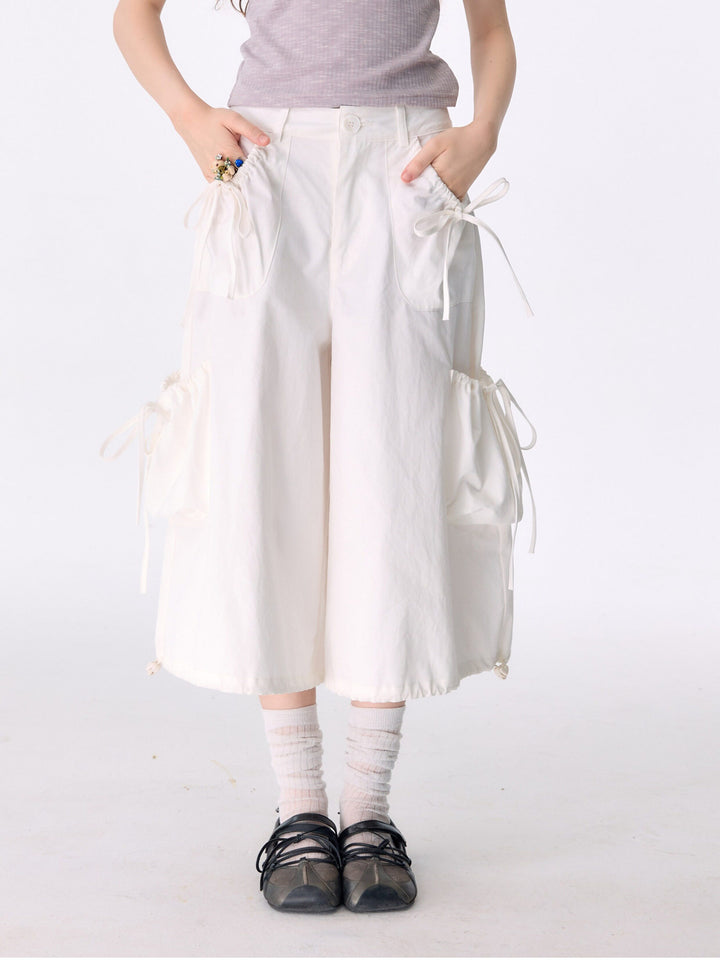 Ruched Pocket Wide Leg Cargo Pants