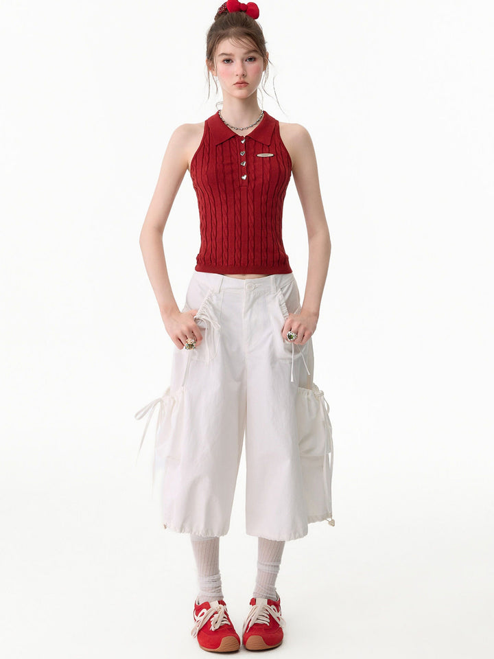 Ruched Pocket Wide Leg Cargo Pants