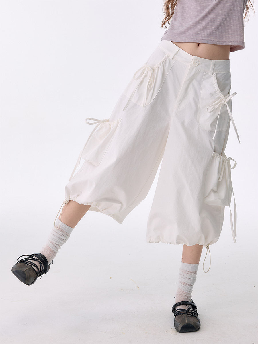 Ruched Pocket Wide Leg Cargo Pants