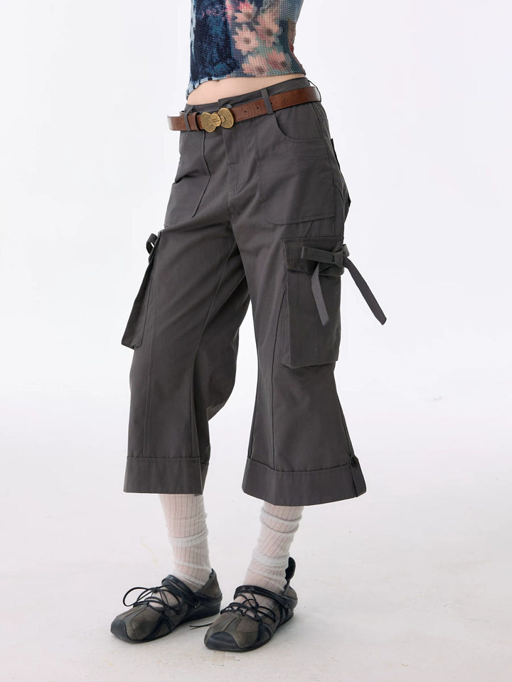 Side-Tie Cropped Flare Cargo Pants